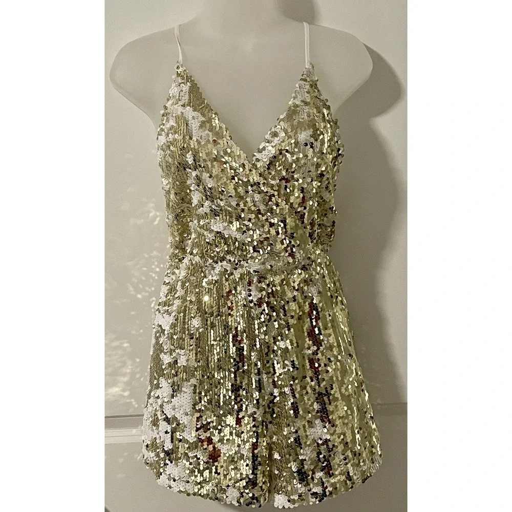 L'Atiste Formal Romper Womens Gold Party Club Sequin Size Small S Bachelorette - Picture 7 of 9